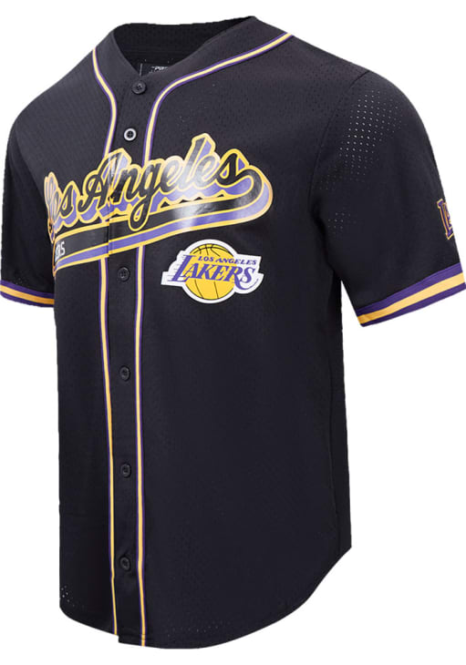 【限定】Los Angeles Lakers ユニフォーム ベースボールシャツ Pro Standard Los Angeles Lakers BLACK/PURPLE Script Tail Mesh