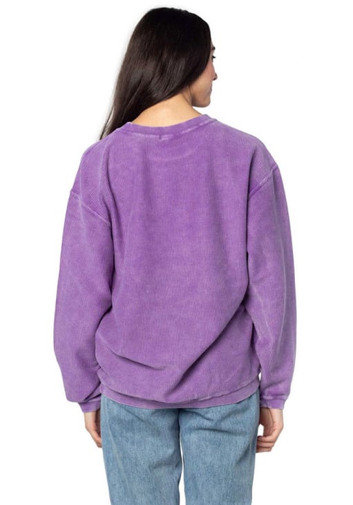 Womens PURPLE K-State Wildcats Corded Long Sleeve Crew Sweatshirt