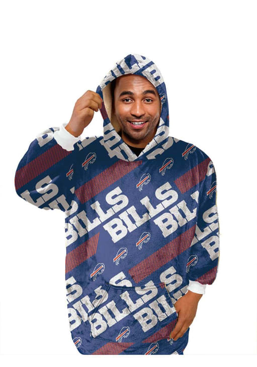 Buffalo Bills BLUE Repeat Logo Hoodie Sherpa Fleece Blanket - 6941822