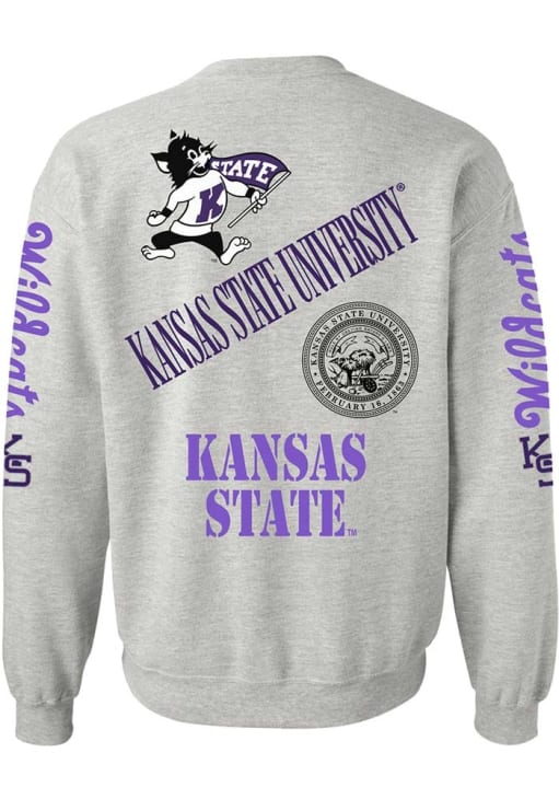 Unisex Grey K-State Wildcats Throwback Long Sleeve Crew Sweatshirt