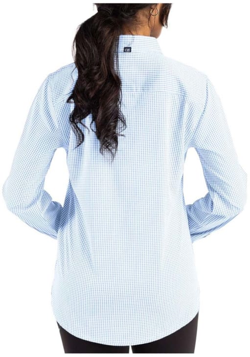 rams dress shirt Los Angeles Rams Cutter and Buck Womens LIGHT BLUE Mono Epic Confidence Gingham Long Sleeve Dress Shirt