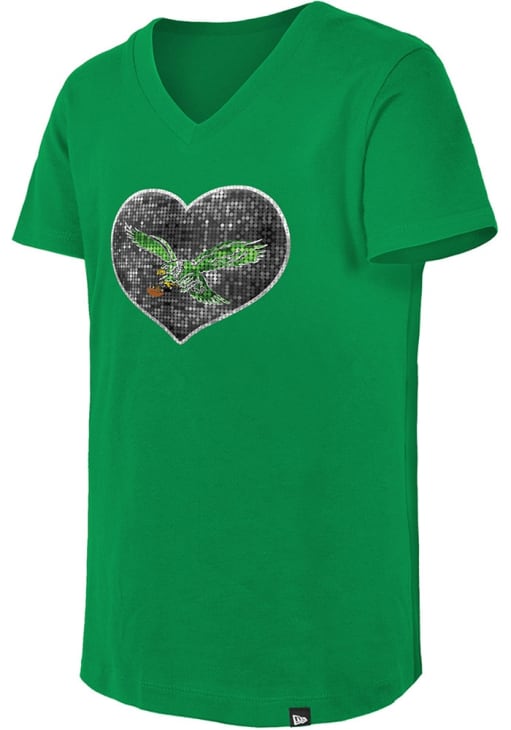 シャツ NFL EAGLES game shirts New Era Philadelphia Eagles Girls KELLYGREEN Heart Flip Sequin
