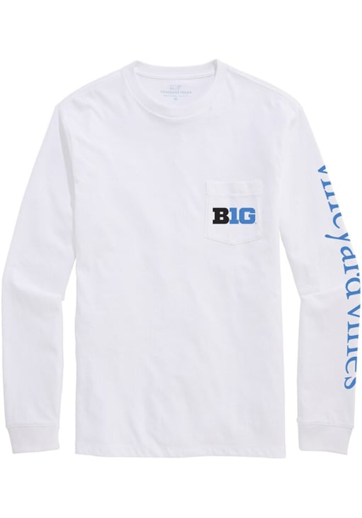 Vineyard Vines Mens White Big Ten Whale Long Sleeve Crew Sweatshrt