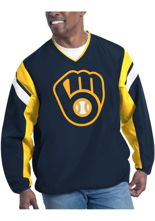 Milwaukee Brewers Mens Double Coverage NAVY Pullover Jackets - 9437348