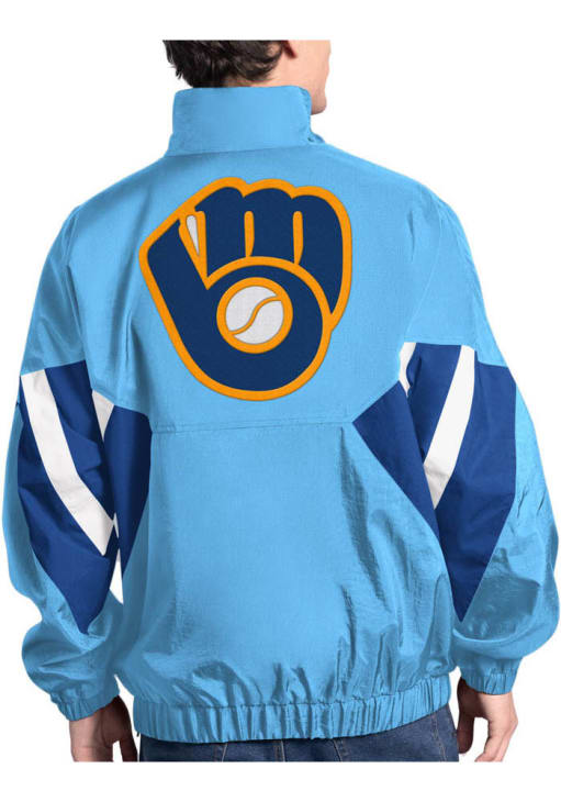 Starter Milwaukee Brewers Mens Chief LIGHT BLUE Pullover Jackets