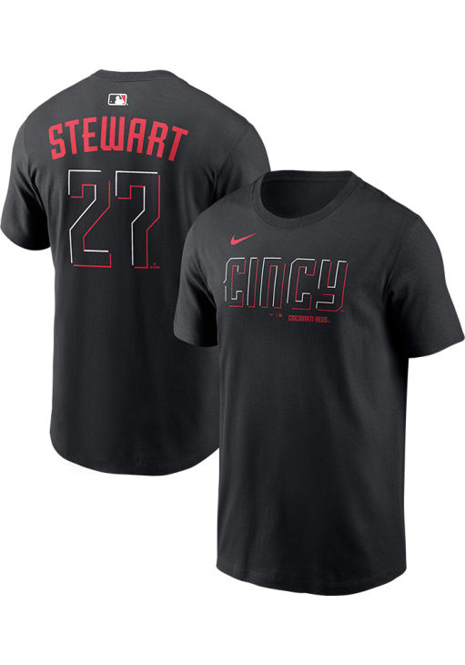 Sal Stewart Cincinnati Reds BLACK Alternate Short Sleeve Player T