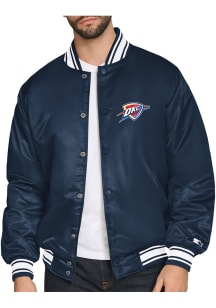 Starter Oklahoma City Thunder Mens Navy Blue Satin Varisty Medium Weight Jacket