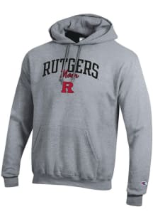 Champion Rutgers Scarlet Knights Mens Grey Script Mom Powerblend Long Sleeve Hoodie