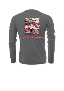 Ohio State Buckeyes Charcoal 2024 Football National Champions Brutus Stadium Long Sleeve T Shirt