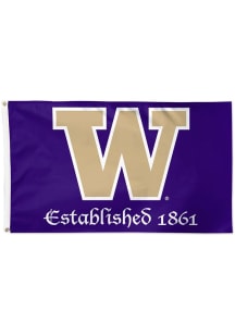 Washington Huskies Established Deluxe Silk Screen Grommet Flag - Purple