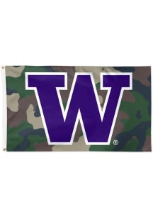 Washington Huskies Camo Deluxe Silk Screen Grommet Flag - Purple