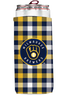 Logo Brands Milwaukee Brewers 12oz Plaid Slim Coolie