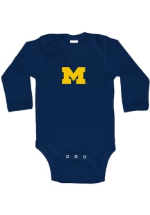 Michigan Wolverines Baby Blue Logo Classic Long Sleeve One Piece