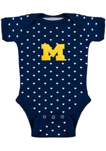 Michigan Wolverines Baby Blue Heart Short Sleeve One Piece