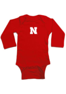 Nebraska Cornhuskers Baby Red Primary Logo Style Long Sleeve One Piece