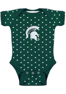 Michigan State Spartans Baby Green Heart Short Sleeve One Piece