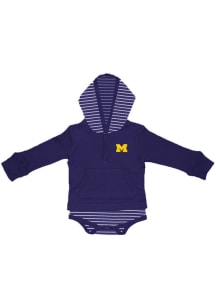 Michigan Wolverines Baby Blue Stripe Hooded Long Sleeve One Piece