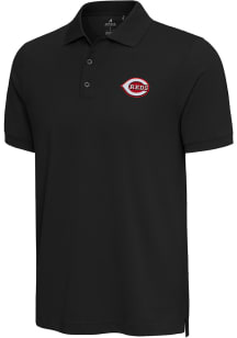 Antigua Cincinnati Reds Mens Black Nobel Short Sleeve Polo