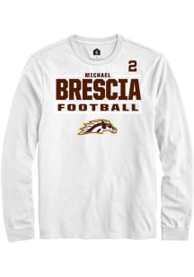 Michael Brescia Western Michigan Broncos White Football NIL Stacked Box Long Sleeve Player T Shirt