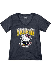 Blue 84 Michigan Wolverines Womens Navy Blue Hello Hoops Short Sleeve T-Shirt
