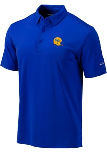 Columbia Pitt Panthers Mens Blue Vault Heat Seal Omni Wick Drive Short Sleeve Polo