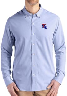 Cutter and Buck Louisiana Tech Bulldogs Mens Blue Epic Confidence Pinstripe Long Sleeve Dress Shir..