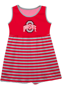 Vive La Fete Ohio State Buckeyes Baby Girls Scarlet Red Stripes Short Sleeve Dress