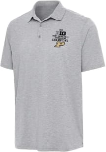 Antigua Purdue Boilermakers Mens Grey 2026 Mens Big Ten Tournament Champs Par 3 Short Sleeve Polo