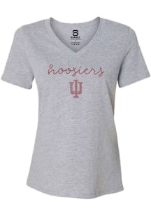 Summit Sportswear Indiana Hoosiers Womens Grey Rhinestone Script Short Sleeve T-Shirt