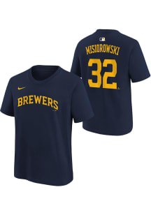 Jacob Misiorowski Milwaukee Brewers Youth Navy Blue Alt NN Player Tee