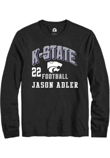 Jason Adler K-State Wildcats Black Football NIL Arch Logo Long Sleeve Player T Shirt