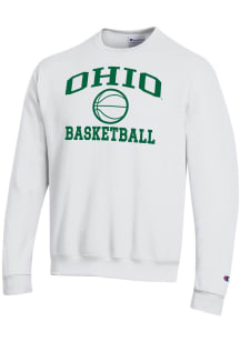 Champion Ohio Bobcats Mens White Basketball Icon Powerblend Long Sleeve Crew Sweatshirt