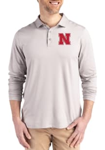 Cutter and Buck Nebraska Cornhuskers Mens Grey Coastline Long Sleeve Polo Shirt