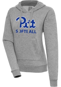 Antigua Pitt Panthers Womens Grey Heather Softball Victory Hooded Sweatshirt