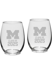 Michigan Wolverines Class of 2025 Set of 2 Stemless Wine Glass - White