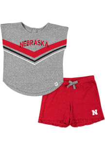 Colosseum Nebraska Cornhuskers Toddler Girls Primary logo Top and Bottom Set Grey