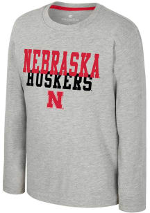 Colosseum Nebraska Cornhuskers Youth Grey Primary Logo Long Sleeve T-Shirt