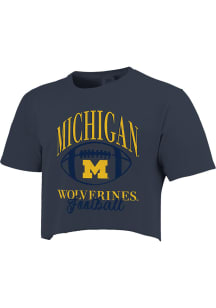 Michigan Wolverines Womens White Oversized Football Arch Short Sleeve T-Shirt