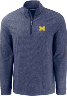 Cutter and Buck Michigan Wolverines Mens Blue Adapt Stripe Long Sleeve Qtr Zip Pullover