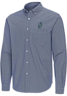 Antigua Seattle Mariners Mens Navy Blue Porter Long Sleeve Dress Shirt
