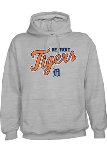 Detroit Tigers Mens Grey Wordmark Over Logo Long Sleeve Hoodie