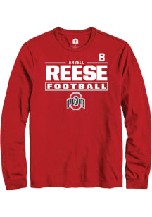Arvell Reese Ohio State Buckeyes Red Football NIL Stacked Box Long Sleeve Player T Shirt