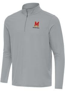 Antigua Maryland Terrapins Mens Ash Intent Basketball Long Sleeve Qtr Zip Pullover