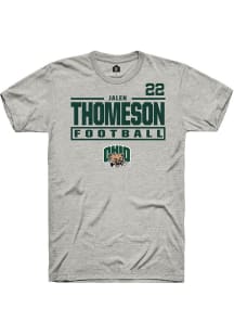 Jalen Thomeson Ohio Bobcats Ash Football NIL Stacked Box Short Sleeve Player T Shirt