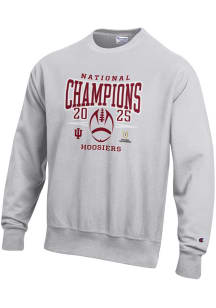 Champion Indiana Hoosiers Mens Ash 2025 College Football Champions Reverse Weave Long Sleeve Crew..