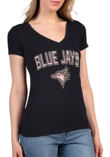 4Her Toronto Blue Jays Womens Black Leopard Lockup Fitted Short Sleeve T-Shirt