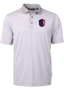 Cutter and Buck St Louis City SC Mens Grey Virtue Eco Pique Micro Stripe Short Sleeve Polo