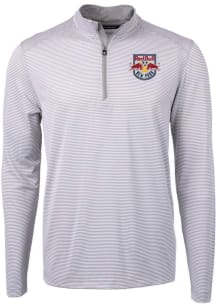Cutter and Buck New York Red Bulls Mens Grey Virtue Eco Pique Micro Stripe Long Sleeve Qtr Zip Pul..