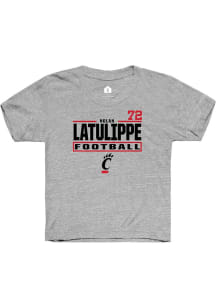 Nolan Latulippe Cincinnati Bearcats Youth Grey NIL Stacked Box Player Tee