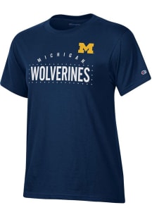 Champion Michigan Wolverines Womens Navy Blue Rhinestone Stadium Short Sleeve T-Shirt